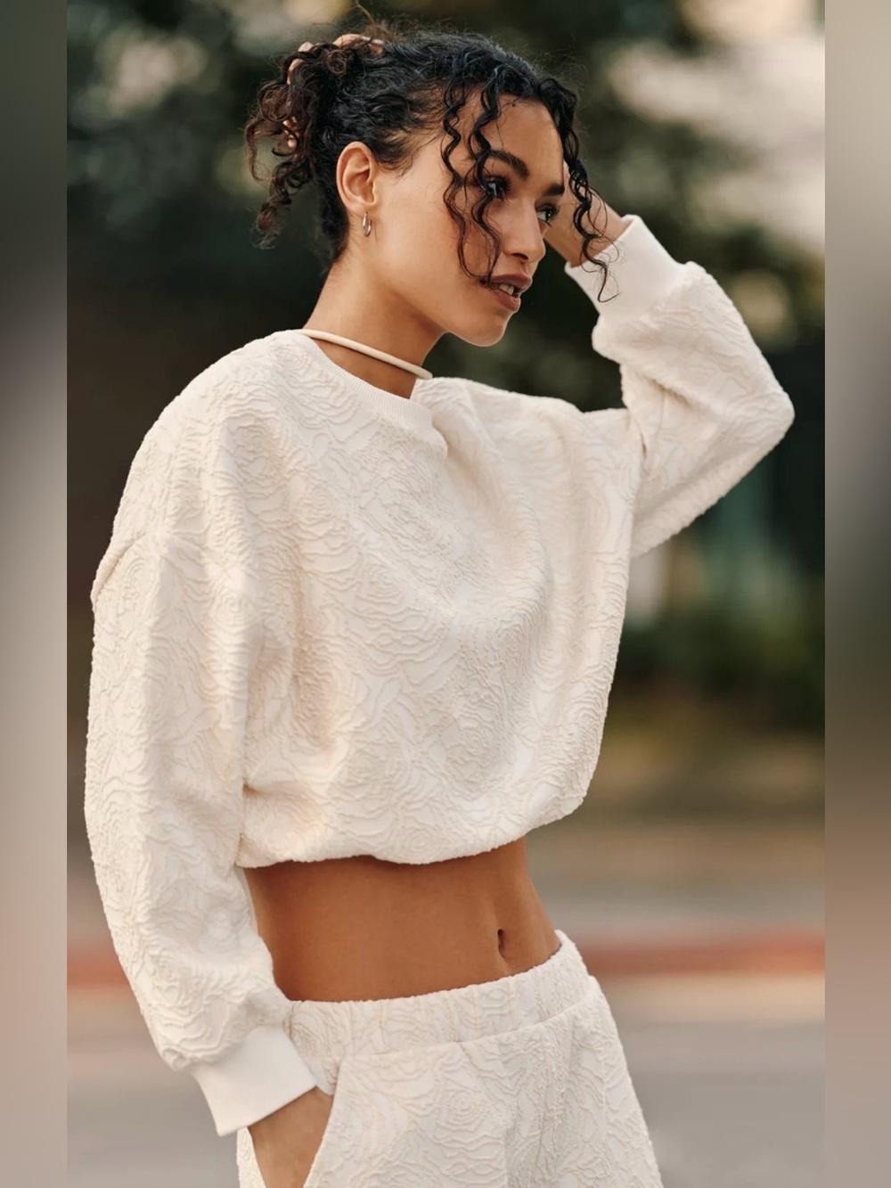 Anthropologie daily practice floral textured ivory bubble top XL nwt